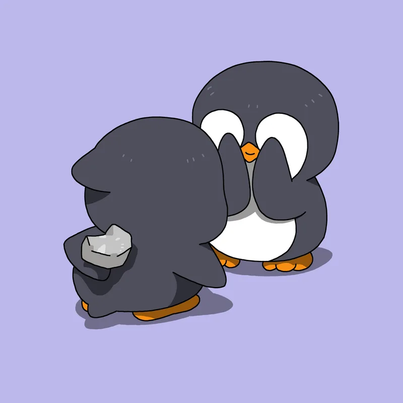 A Penguin gifting a rock to another penguin