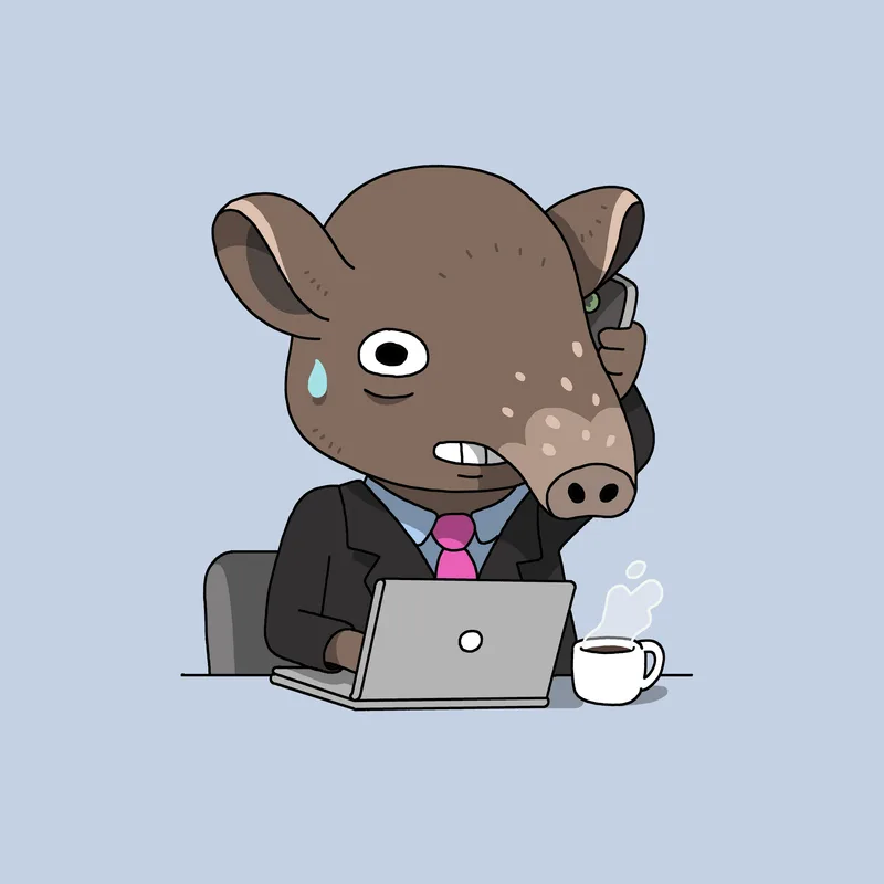 A tapir in a business suit on the phone in his office