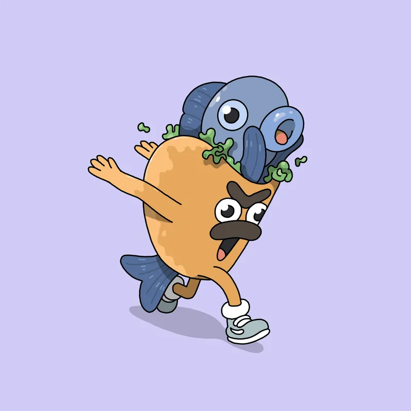 A running fish taco but the fish is alive and scared